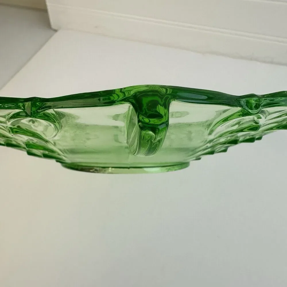 STÖLZLE Hermanova Czech Green Uranium Glass Handled Tray Art Deco Plate GLOWS